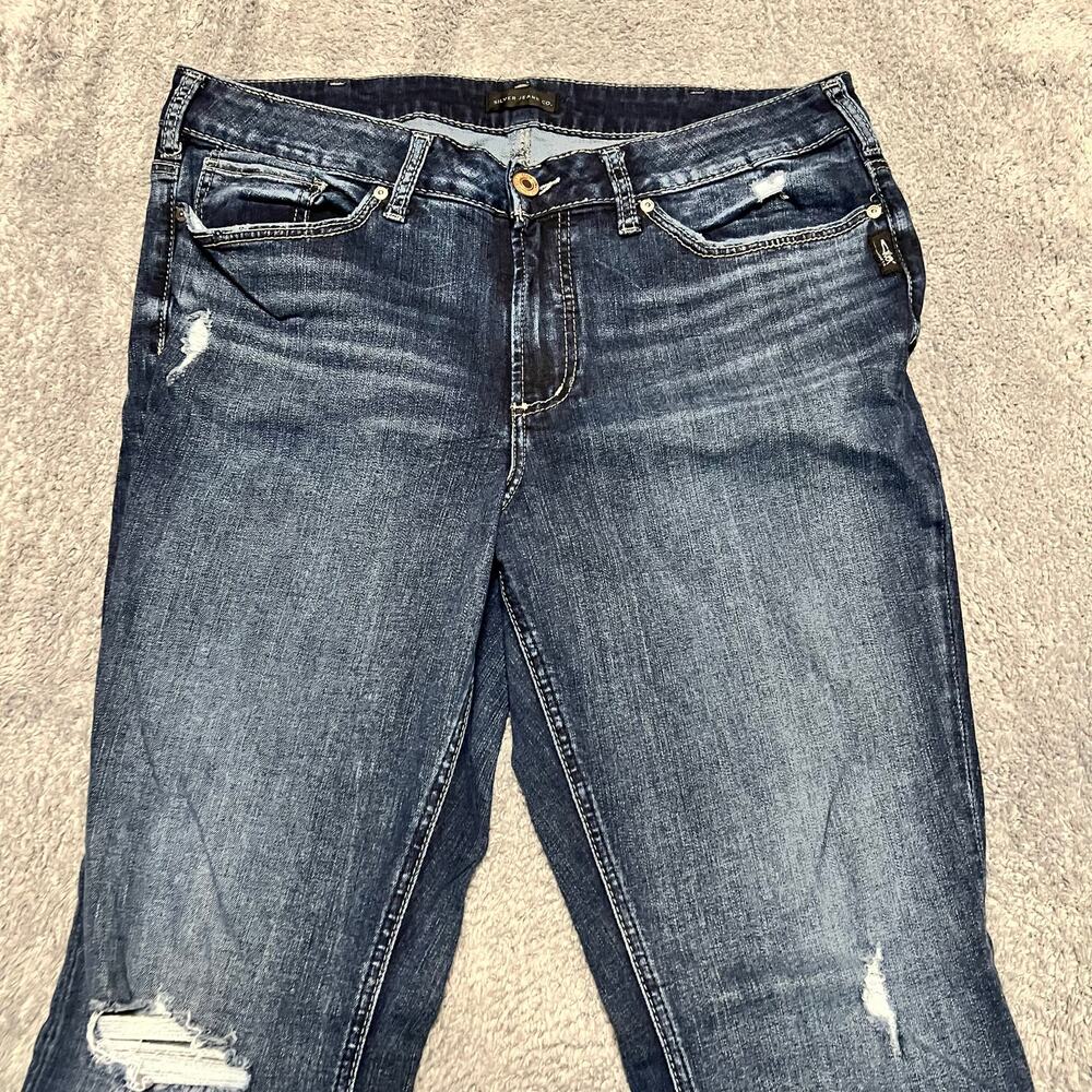 Silver Jeans Womens 18 Avery Skinny Crop Distressed Blue Denim Pants - Picture 2 of 11